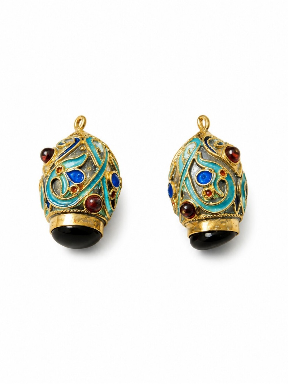 Vintage Russian Enamel Drop Egg Earrings - Missing Hooks - Picture 2 of 3